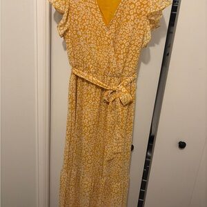 Bohemian Yellow Floral/Leopard Print Women's Maxi Dress